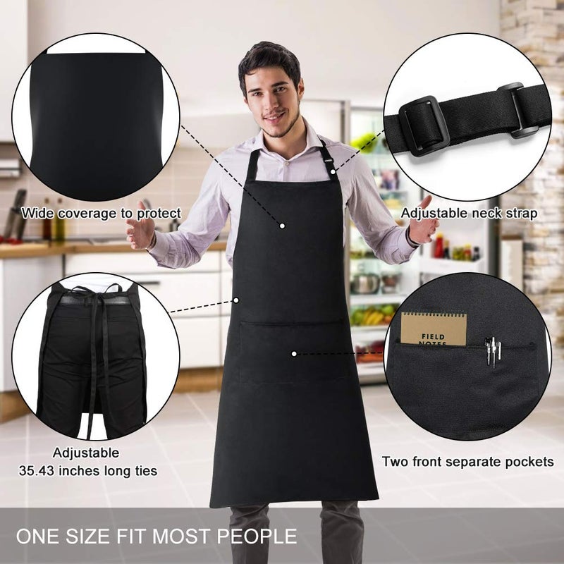 Jubatus 2 Pack Bib Aprons with 2 Pockets Cooking Chef Kitchen Apron for Women Men, Black - Image 2